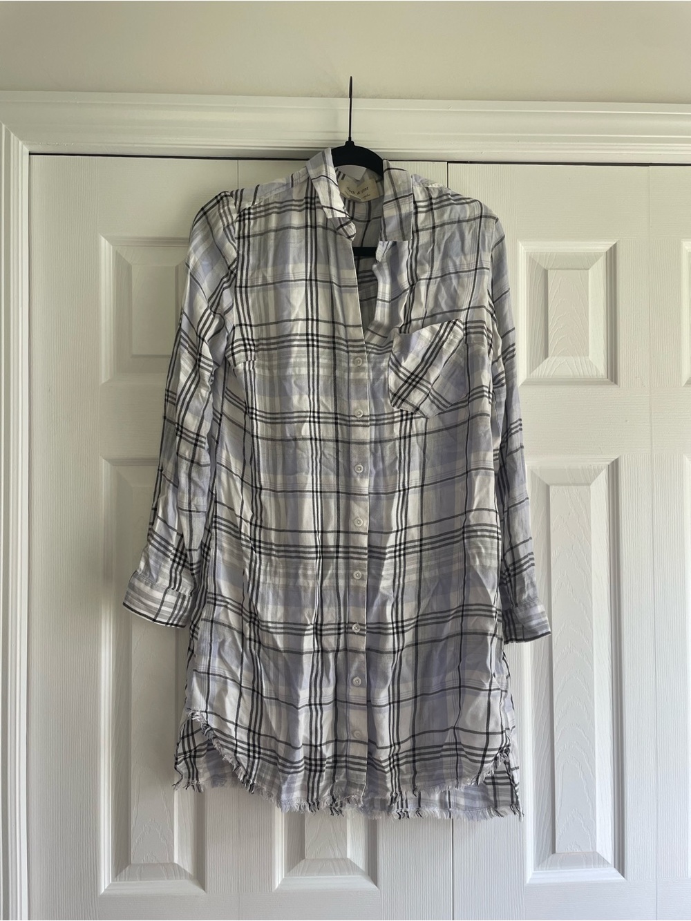 cloth & stone White and Light Blue Plaid Long-Sleeve Button Dress